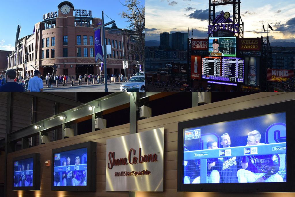 Fans take in the game on our LCD Enclosures at the Colorado Rockies baseball stadium.
